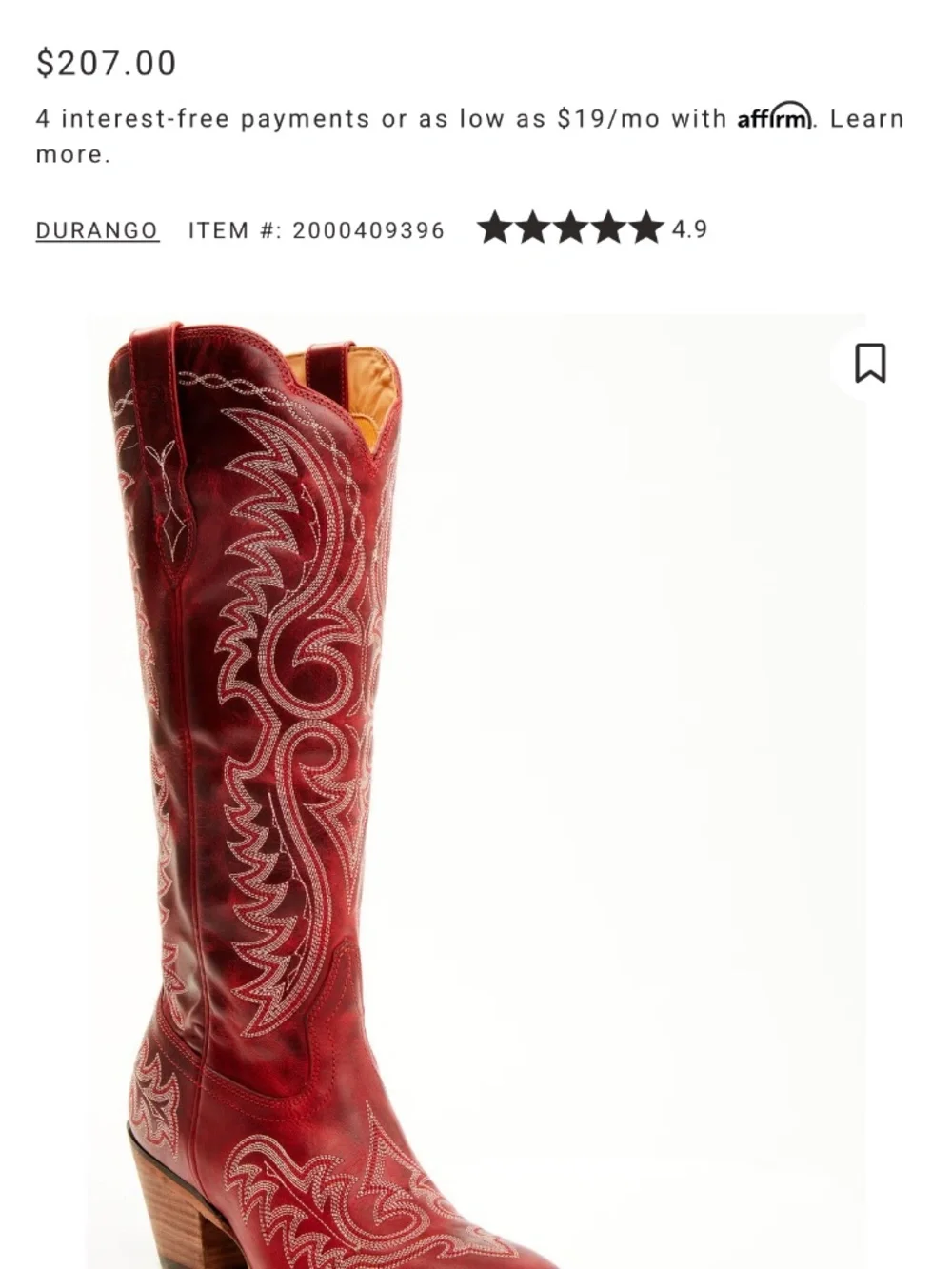 Durango Crush Tall Western Boots - Red Size 8 - Picture 4 of 4
